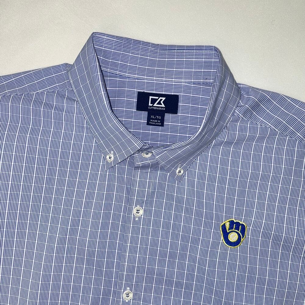 Cutter‎ Buck Mens Big Tall Button Down Shirt Milwaukee Brewers Logo XLG